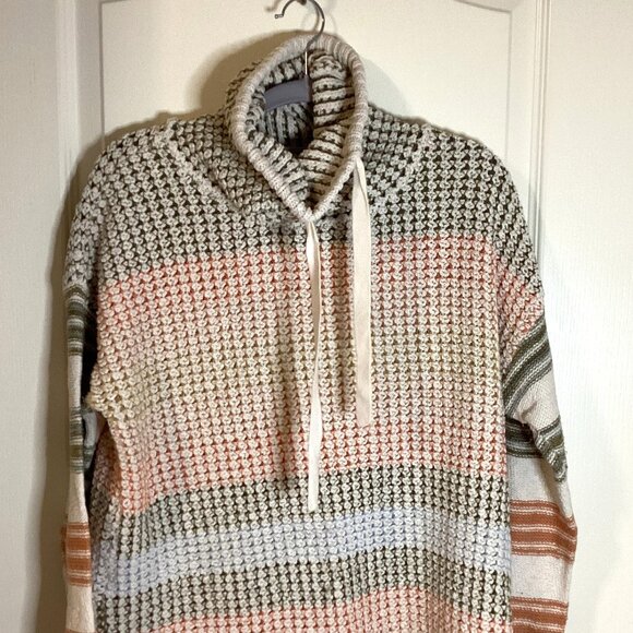 Tribal Women's Drawstring Cowl Neck Knit Sweater Earthy Neutral Tones Size G/L - Picture 3 of 8